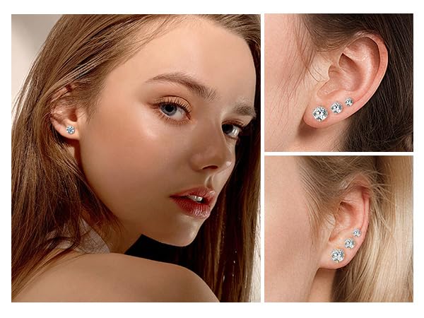 10 Pairs Surgical Steel Stud Earrings Set,14K Gold Plated Hypoallergenic Earrings Studs Set for Women, Stainless Steel Cubic Zirconia Waterproof Non Tarnish4