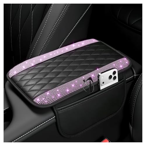 Image of Stacool Upgraded Car Center Console Cover with Rhinestones,Microfiber Leather Car Armrest Cover Cushion with 2 Storage Bags,Universal Cars Armrest Storage Box as Cars Interior Accessories