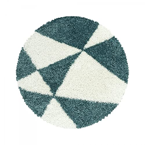 Tapis design à poils longs d'architecte motif abstrait bleu 240 x 340 cm