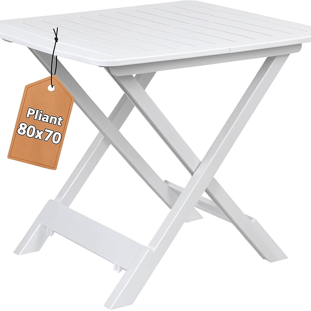 Tomaino - Table en plastique pliable pour intérieur et extérieur - Table de jardin effet bois 79 x 72 cm (blanc)