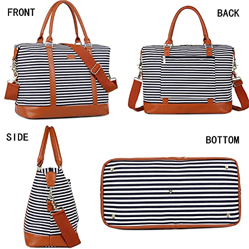 BAOSHA-HB-28-Ladies-Women-Canvas-Travel-Weekender-Bag-Overnight-Carry-on-Duffel-Tote-Bag-Blue-16-x-12-x-8-inch