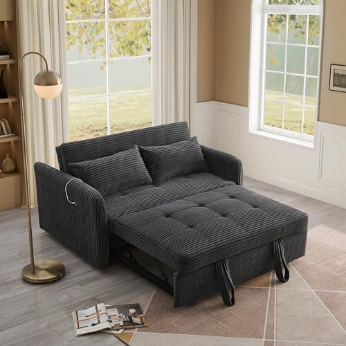 N NOORDENIYA 55.5" Corduroy Convertible Sofa Bed, Pull Out Sleeper