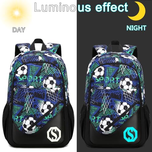 Backpack for Kids Boys Girls Bookbag 17 Inch Elementary School Bags Primary Laptop Rucksack for Teens Travel（Graffiti-Football Black)2