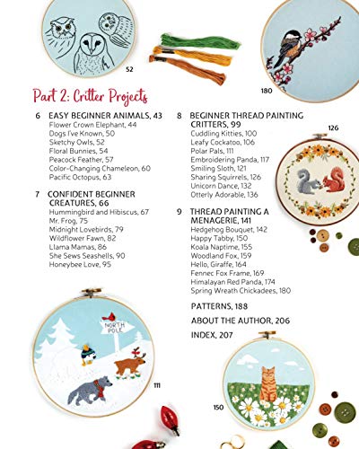 Animal Embroidery Workbook: Step-by-Step Techniques & Patterns for 30 Cute Critters & More (Landauer) Designs include Foxes, Sloths, Hedgehogs, Giraffes, Cats, Chickadees, Pandas, Bees, Flowers & More - Image 8