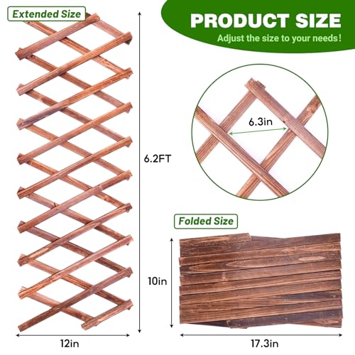 Holymaji HM019 2 Pack Expandable Wooden Lattice Fence, Garden Trellis For Climbing Outdoor Plants, Stretchable Panel Wall Trellis Vertical Rack Wood Frame Patio Decorative thumb #1