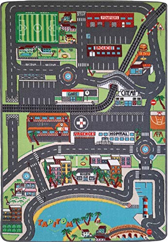 TAPITOM | Tapis Enfant Voiture dans la Ville - 95 x 133 cm | Tapis de Jeu Route | Tapis de Sol pour Chambre d'enfant Univers Circuit | Antidérapant, Ourlet |...