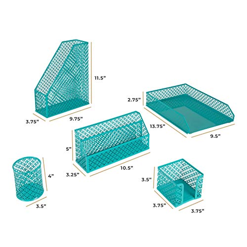Accessoires de bureau sarcelle au design metallique elegant en 5 pieces - 7
