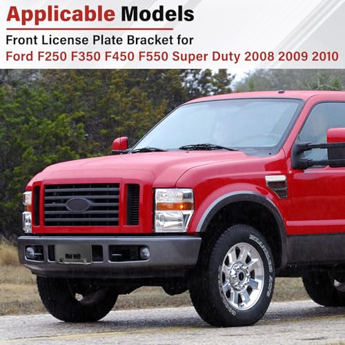 Image of License Plate Bracket Accessories for Ford F250 F350 F450 F550 Super Duty 2008 2009 2010, Front Bumper License Plate Holder Replacement Frame Black Mount