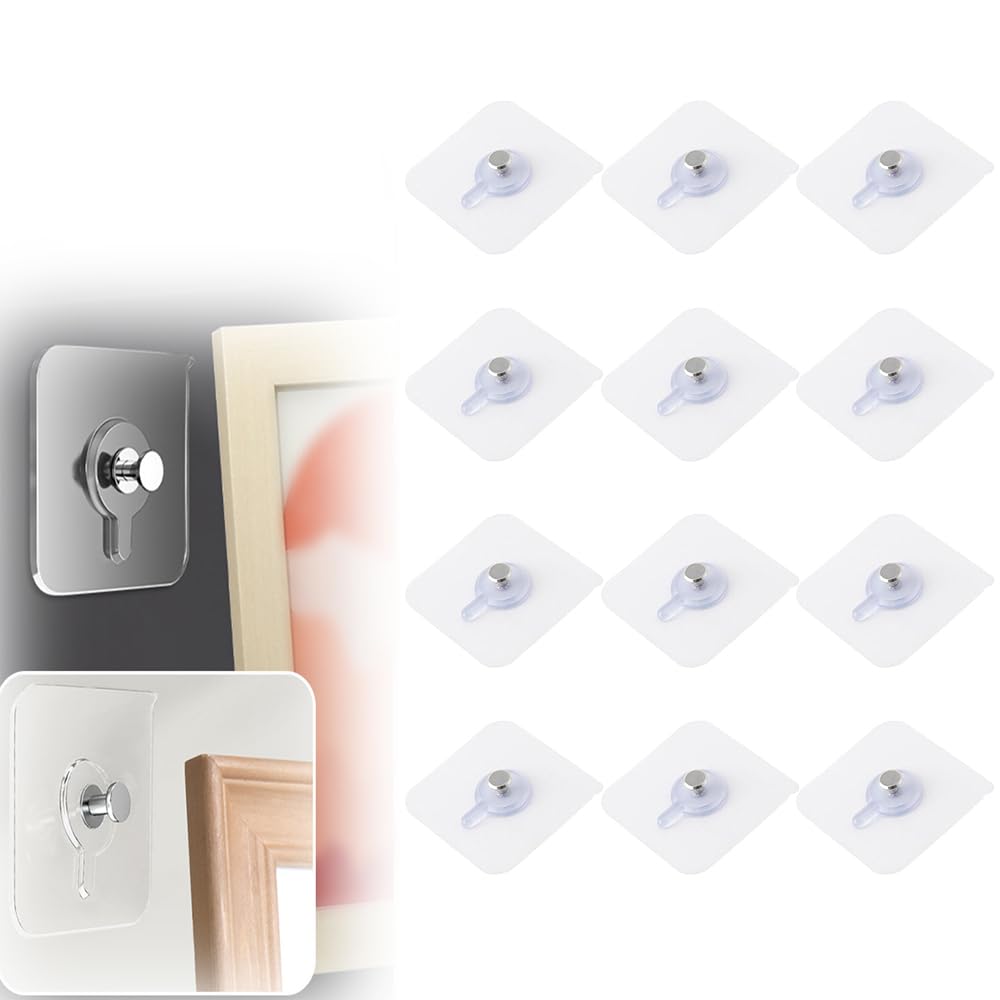 ANYSENT Drill Free Adhesive Hooks,Upgraded Picture Hangers Without Nails,Adhesive Wall Mount Screw Hooks for Hanging,Nail Free Wall Hangers for