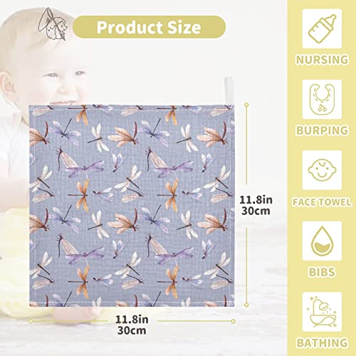 Image of Baby Washcloths Cotton Dragonfly Baby Muslin Washcloths Soft Baby Face Towel for Newborn Infants Baby Wipes, 11.8 X 11.8 Inch, 5 Pack Lilac