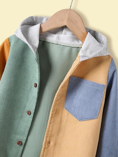Boys Corduroy Jacket Color Block Hooded Coats Casual Autumn Clothes Long Sleeve Outerwear Hoodie Jackets for 4-7 Years3