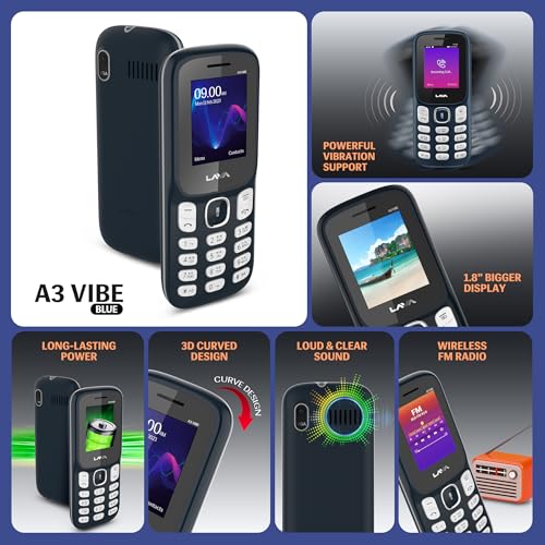 Image of Lava A3 Vibe Dual Sim Keypad Mobile Phone | 1750mAh Big Battery | 1.8 inch Large Display | 7 Languages Read & Write Support | Vibration Alert (Dark Blue)