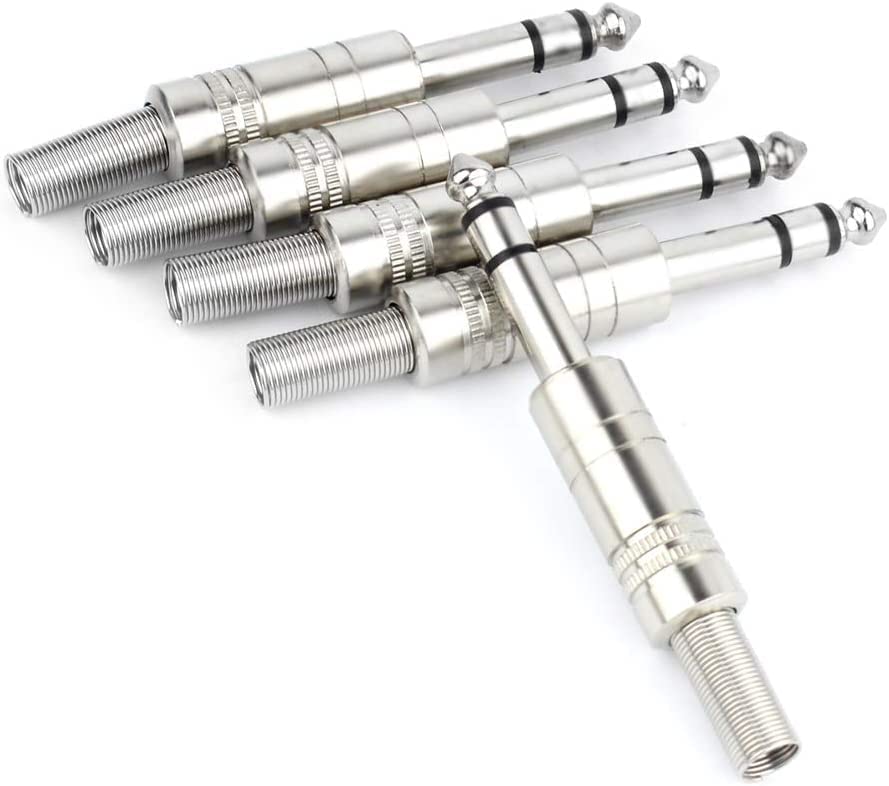 Image of [ 5 Pieces ] 1 /4 inch Audio Plugs 6.35 mm Plug TRS Male 1 /4 inch Solder Type Stereo Plug Straight Design Connector Spring DJ Mixer Speaker Cables Guitar Cables Phono Patch Cable Microphone Cable