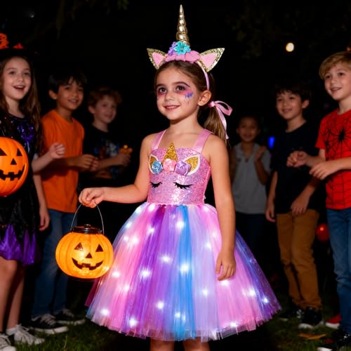 Disfraz de unicornio rosa con luces para niñas 3-4 años miniatura 7