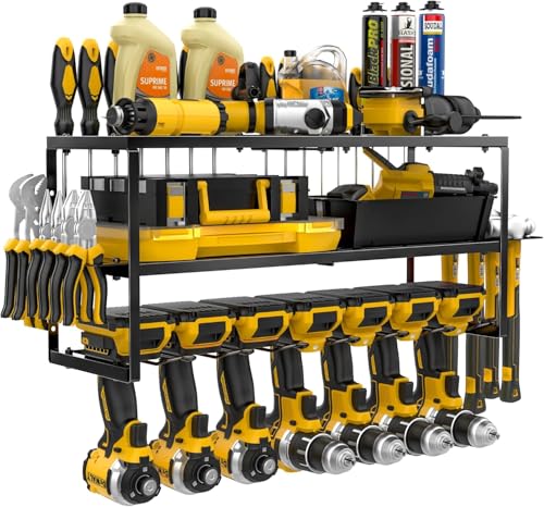 Hanured® Soporte herramientas pared, 3 Capas Organizador de herramientas eléctricas con 7 Ranuras, para Organización de Garaje