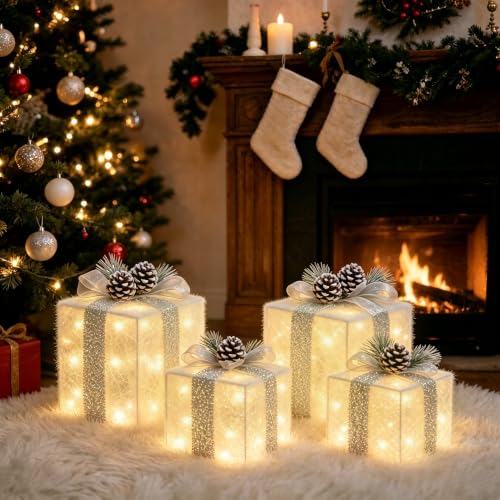 Set of 4 Christmas Lighted Gift Boxes - image 4