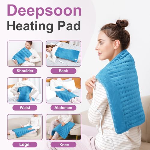 Image of Heating Pad,Electric Heating Pads,Heating Pad for Back,Blue,24x20 Inch | Heating Pads for Shoulder,Neck,Abdomen,Knee,Arms,Legs,Heat Pad for Birthday Father Mother Gift Women Men,6 Heat Settings