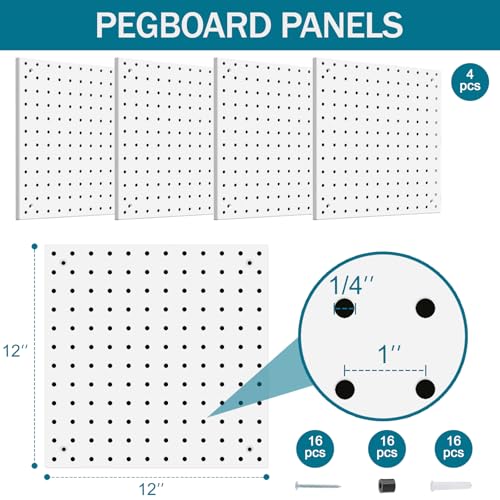 Peg-Board-Kit-Includes-Pegboard-and-Accessorieswith-Hooks-and-BinsPeg-Board-Wall-Organizer-for-OfficeOrnaments-DisplayCrafts-Organization-66-White