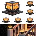 6Pack Solar Post Lights Outdoor, Flickering Flame Fence Solar Post Lights, Waterproof Solar Post Cap Lights, Fits 4x4 5x5 6x6 Vinyl/Wooden Posts, Deck Post Lights Solar Powered, Post Lamp for Outside