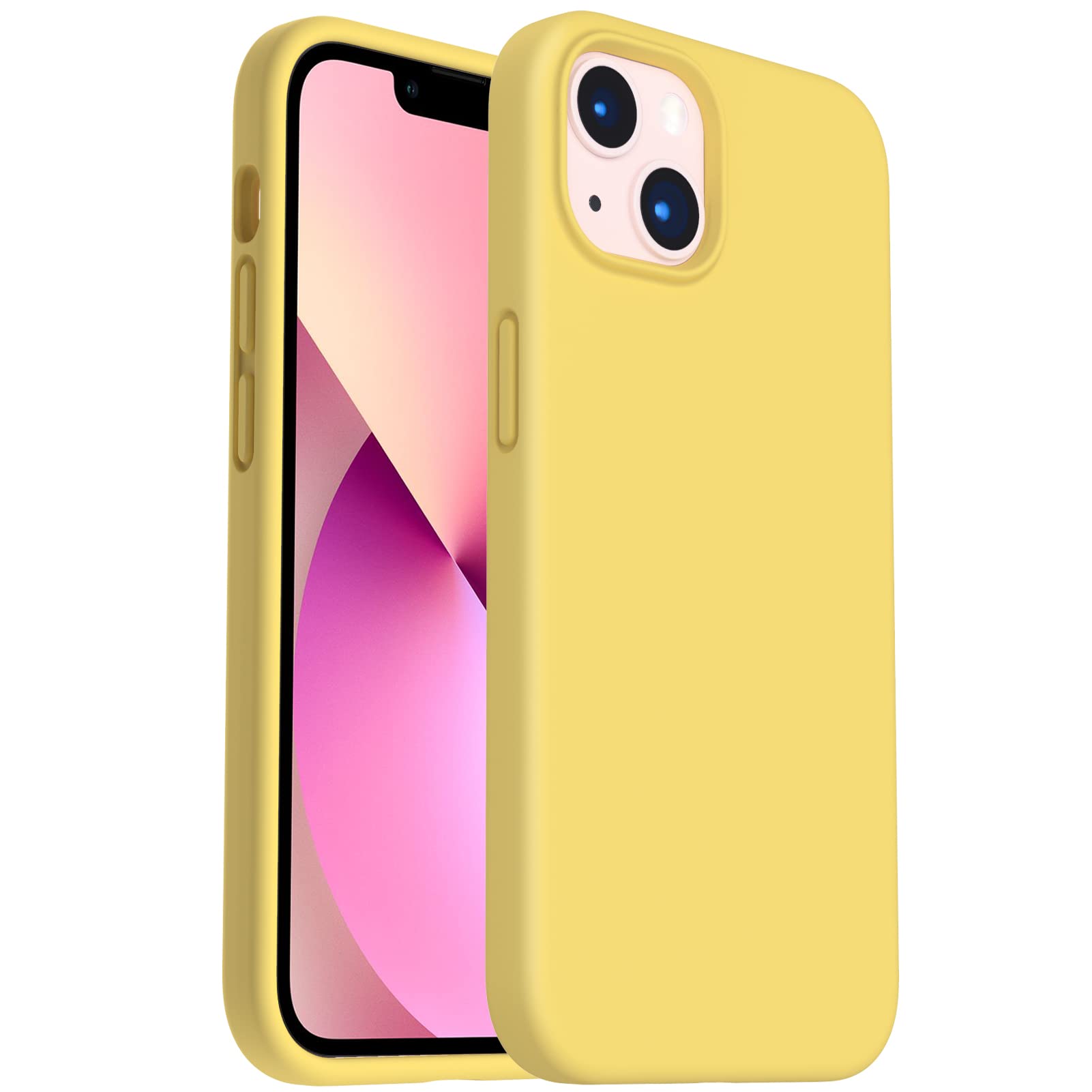 ORNARTO Shockproof Liquid Silicone Designed for iPhone 13 Case Gel Rubber Anti-Shock Cover Case Drop Protection 6.1inch-Lemon Yellow