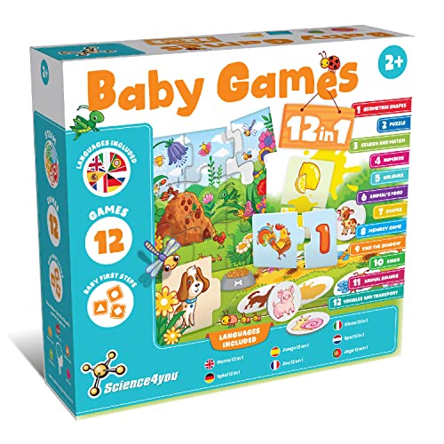 Science4you Juegos Infantiles 12 en 1   Juegos Educativos para Niños 2+ años, 12 Juguetes y Manualidades para Niños 2+ años: Formas, Números y más, Juegos de Mesa, Regalo para Niño y Niña 2+ Años