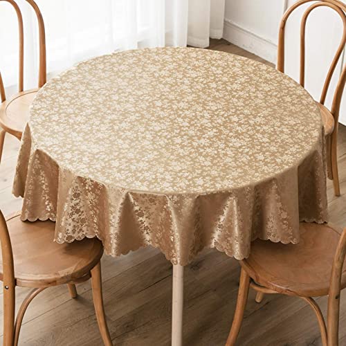 Image of Smiry Round Table Cloth, Waterproof Heavy Duty Vinyl Tablecloths, Wipeable Washable Table Cover for Kitchen and Dining Room (Brown, 70 inch x 70 inch)