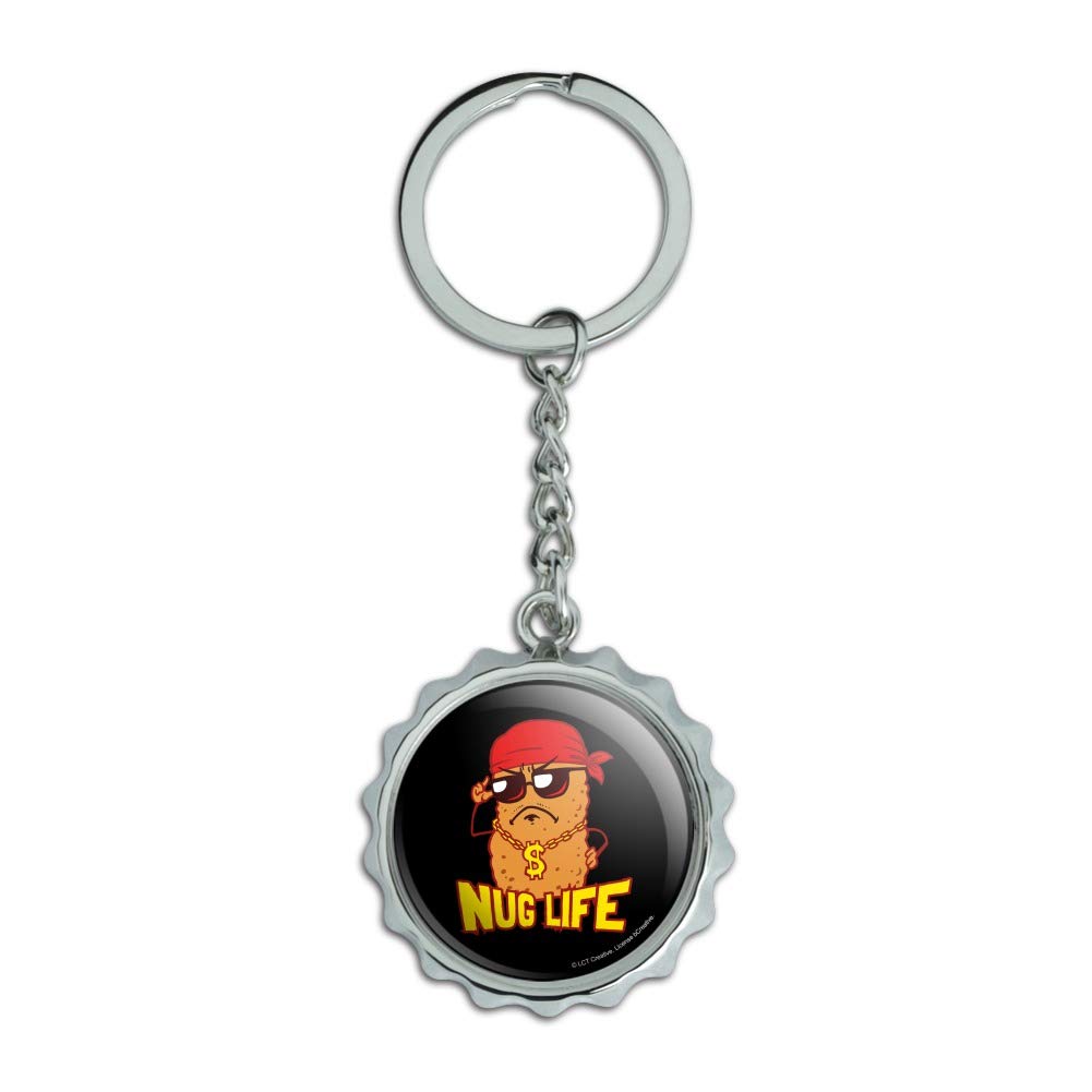 Nug Life Chicken Nugget Funny Humor Keychain Chrome Plated Metal Pop Cap Bottle Opener