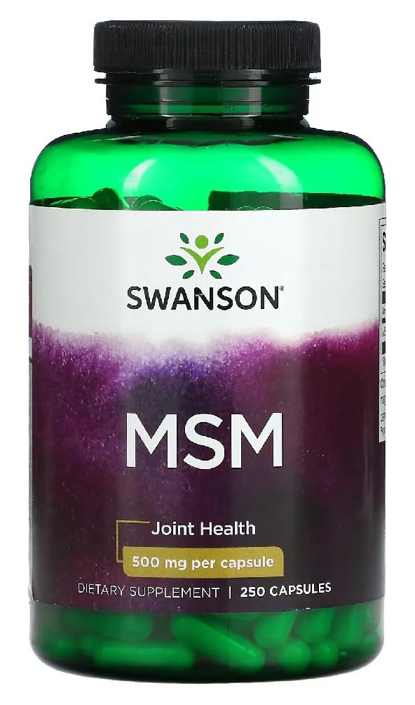 Swanson - MSM (methylsulfonylmethane) 500 mg | MSM (Metilsulfonilmetano) | Suplemento Natural de Azufre para la Salud de las Articulaciones y Músculos - 250 Cápsulas