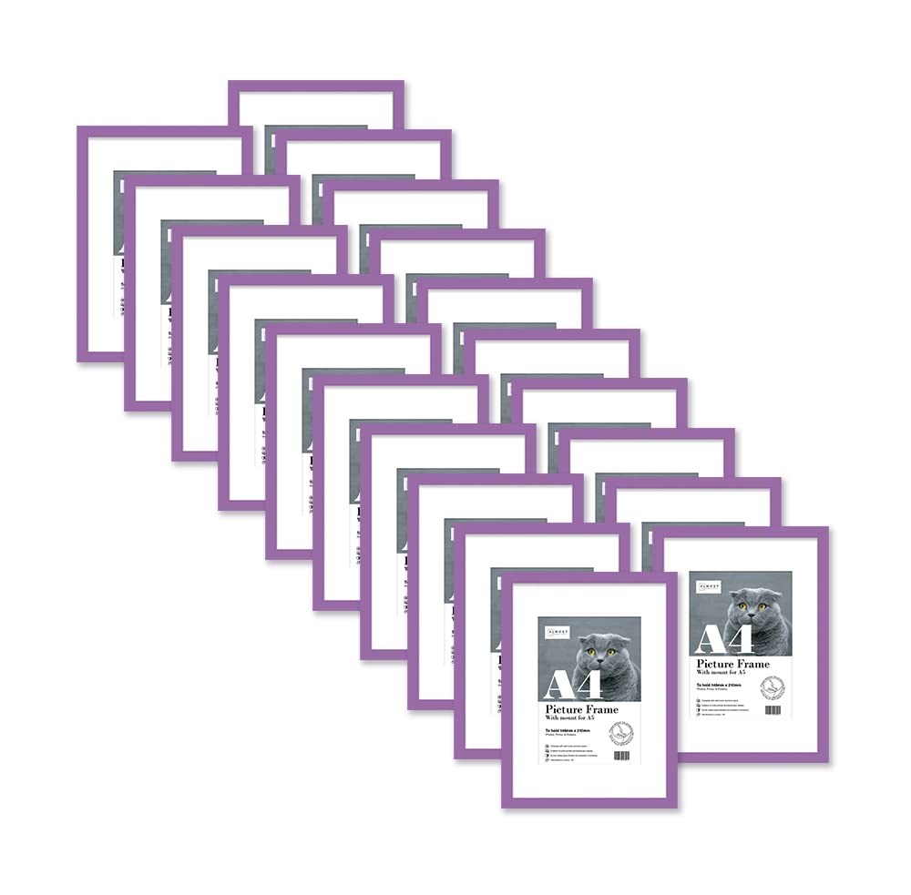 Almost Frameless A4 Purple Picture Frame Set of 20, Display A5 Pictures with Mount or A5 Without Mount Gallery Wall, Poster, Photo, Artwork, or Print, Purple — image 1
