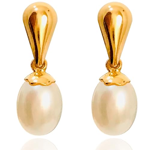 Brinco Feminino Gota Ouro 18k 750 C/Pérola Natural Oval Pendurada c/Estojo e Certificado