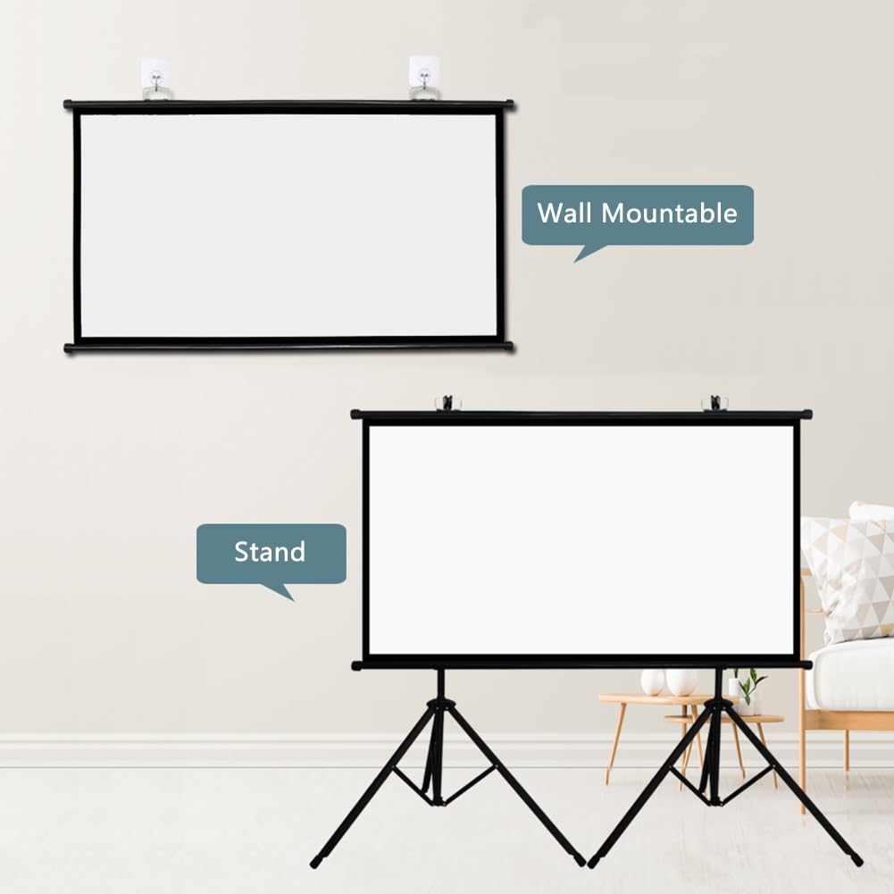 Schermo Cinematografico in PVC da 60/72/84/92pollici per Esterni con Treppiede, Schermo di Proiezione a Parete 4K HD per Campeggio, Home Theater(84"(4:3))