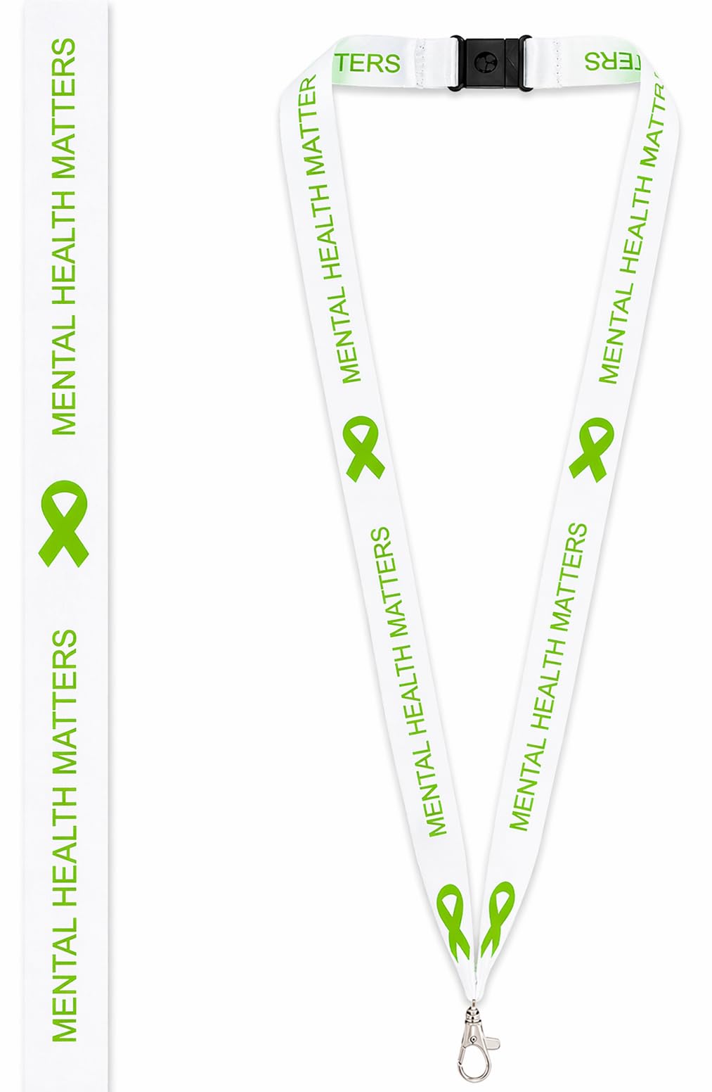 Medical Id Me Unisex White Mental Health Matters Lanyard – Green Ribbon Awareness Neck Strap With Safety Breakaway – Id Badge, Keys & Pass Holder