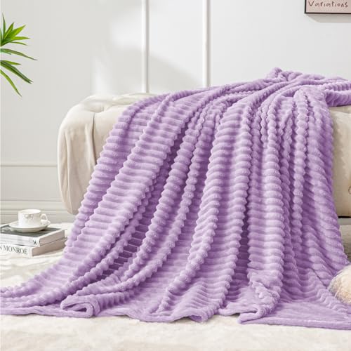 Image of BEDELITE Throw Blanket for Couch, 3D Ribbed Jacquard Soft and Cozy Fleece Throw Blanket for Sofa and Chair, Fluffy Plush Lightweight Blankets for Bed, for Women, 50x60 inches