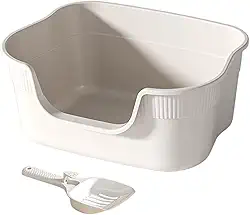 Caixa de Areia para Animais de Estimação com Abertura Superior, Caixa de Areia para Gatos com Entrada Baixa E Semifechada para Salas de Estar de Canto, Bege