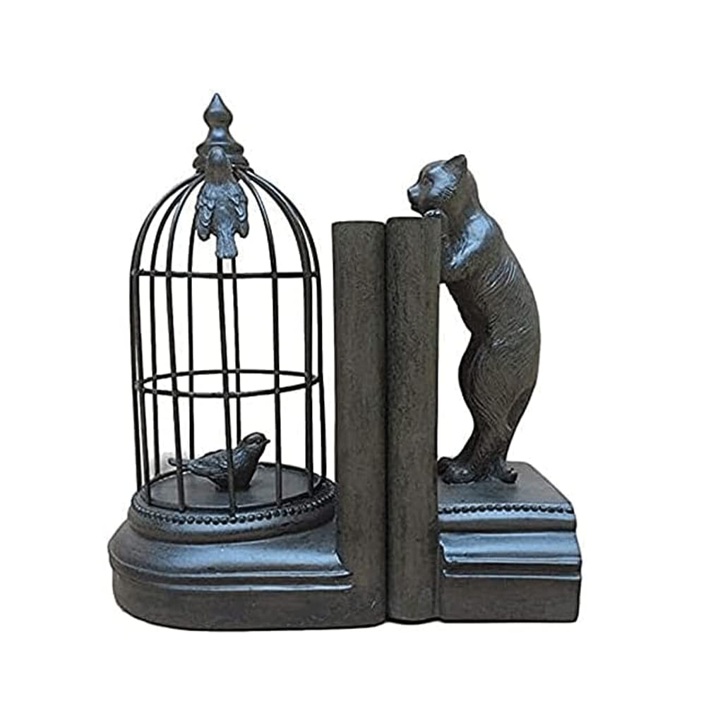 Jaula de pájaros Hermosa decoración Sujetalibros Gato Sujetalibros Decorativos Extremos de Libros únicos para Sujetar Libros de Alta Resistencia para Escritorio de Oficina