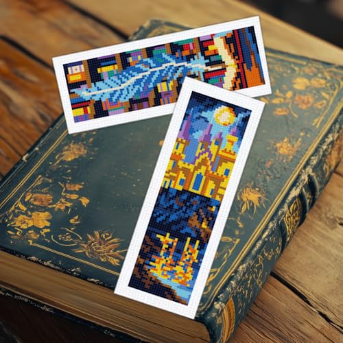 Image of BEUNITONE 6 PCS Cross Stitch Bookmark Kit for Adults Beginners,Fairy Tale Scene Pre-Printed Cross Stitch,DIY Stamped Embroidery Bookmark Kits,with Instructions,Craft Kit for Book Lovers 8.5''x3''