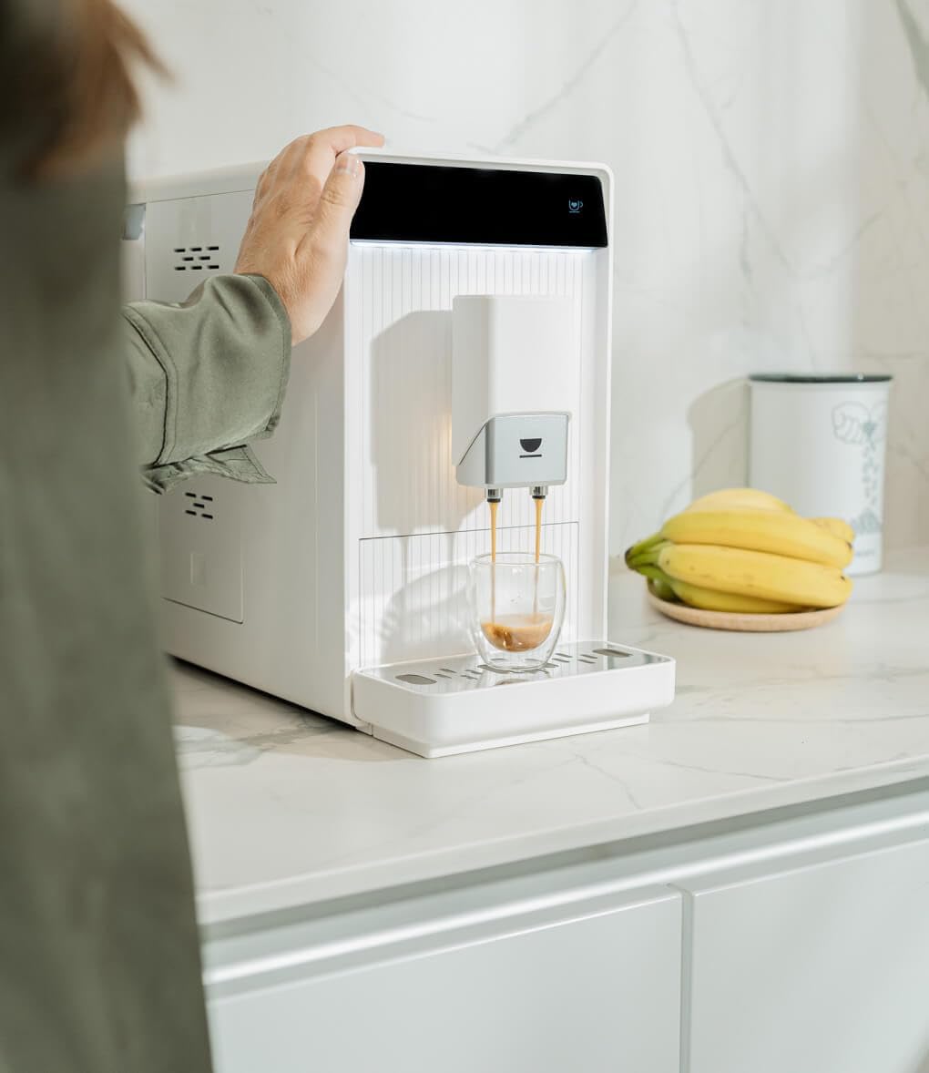 Incapto Aura Caffettiera Superautomatica | 19 Bar | Doppio Pulsante Espresso | Caffettiera a grana compatta e design elegante | Macinino regolabile | Pulizia automatica | Ricette multiple (bianco)