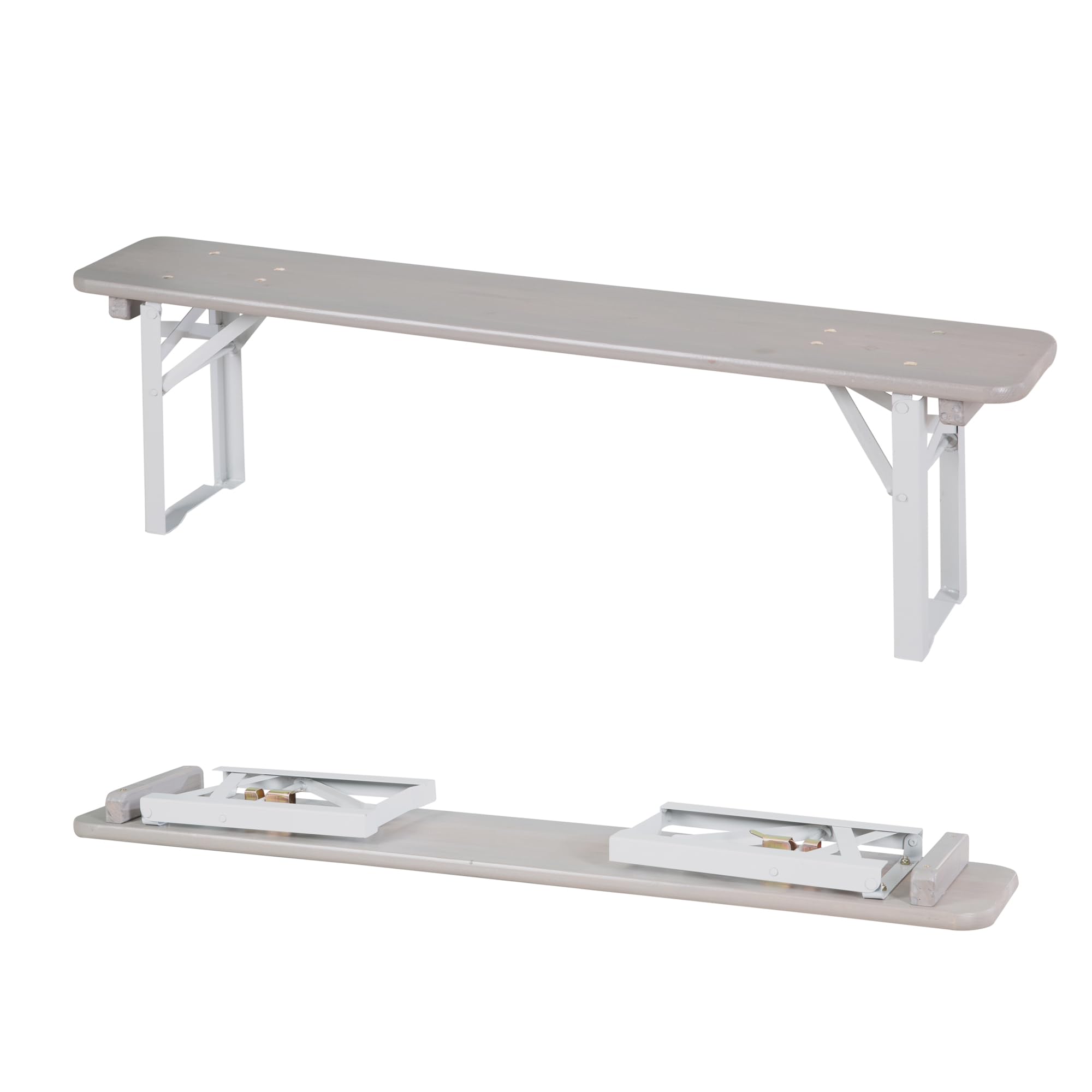 roba Table et 2 Bancs de Jardin pour Enfants dès 2 Ans - 4 Places - Bancs Pliants et Table Rectangulaire Pliante - Ensemble de Camping en Bois Massif Gris