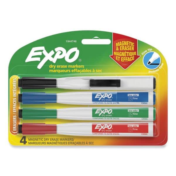 EXPO Magnetic Dry Erase Markers with Eraser Fine Tip Assorted Ink Colors Pack of 44