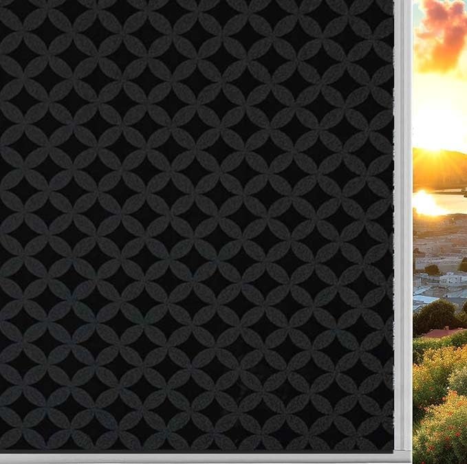 Image of Blackout Window Film, Sun Light Blocking Frosted Privacy Window Cling for Glass, Darkening Window Tint for Day Sleep, UV Blocking Static Cling Window Cover (24 X 150 Inch, Floret Blackout)