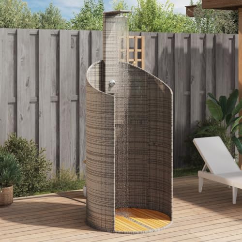 Cozynest Gartendusche Grau 100x100x241,5 cm Poly Rattan Akazienholz