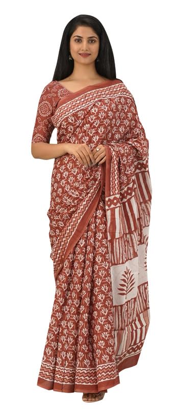 Sari en pur coton imprimé pour femme avec tissu de chemisier non cousu