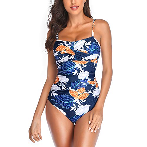 Image of Smismivo Tummy Control Swimwear Strapless One Piece Swimsuit Ruched Bathing Suits for Women Slimming Bandeau Tube Top Bikini