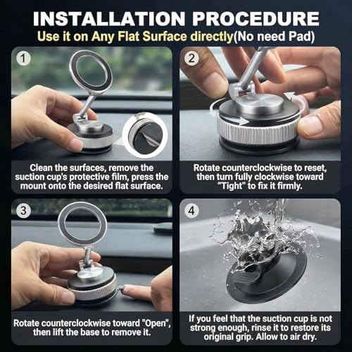 Metal Magnetic Car Phone Holder | Dual Insurance of Vacuum + Adhesive | 360° Rotation Without Dead Angle | Magnetic Ring Included‌(for iPhone & Android) (Metal Gray) - image 7