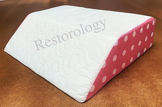 Restorology Leg Elevation Wedge Pillow, Helps Sleeping, Resting, Reading, Blood Circulation, Post Surgery Back Hip Neck Knee Pain, Removable Zip Cover (Pink With White Dot) 60 X 50 X 15 CM