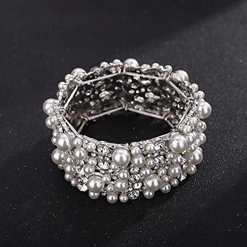 JWICOS Wedding Bracelet for Brides Fashion Sparkly Pearl Rhinestone Deco Bracelet for Party Prom Pageant Bridesmaids Gift Bridal Bangle Jewelry for Women2