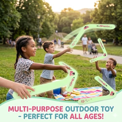 Image of Glowing Lightning V Shape Boomerang Toy for Kids 3+ & Adults | Returning Flying Spinner Rotating Spinner Outdoor Sports Game Toy for Boys | Girls Birthday Gift for Children Fun Activity Items