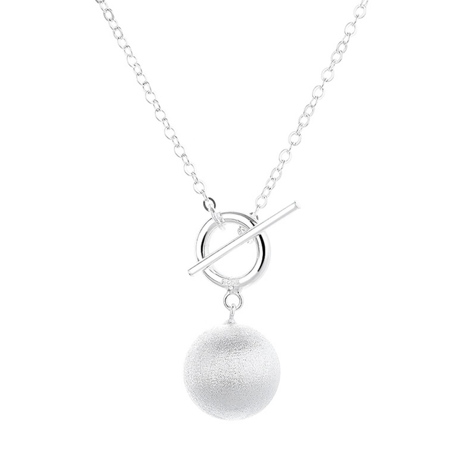 Collar de plata de ley 925 para mujer, collar de cadena con colgante de bola de plata para esposa o amiga
