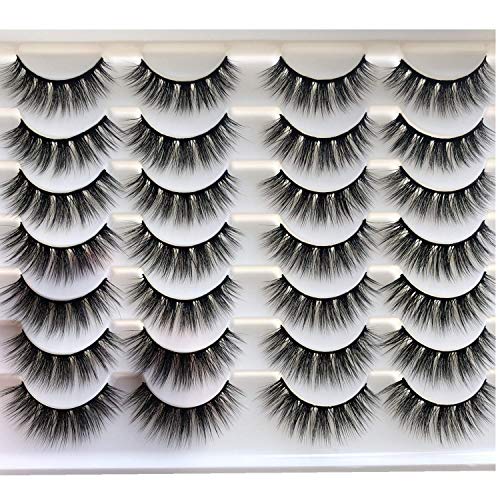 PLEELL False Eyelashes Natural Look High Volume Faux Mink Eyelashes Pack Wispy Handmade Soft Lightweight Reusable Makeup Lashes 14 Pairs