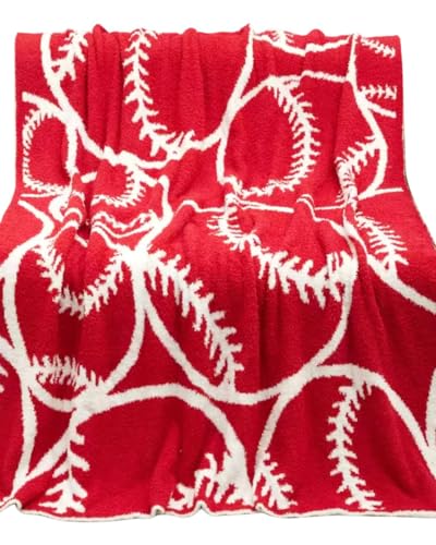 SEM LIFE - SEM LIFE Baseballdecke, weicher Plüsch, gemütlich, warm, Überwurfdecke, 127 x 152 cm, wendbar, großes Baseball-Muster, rot/weiß, ideal für Baseball-Fans, Spiele, Couch, Sport, drinnen und draußen